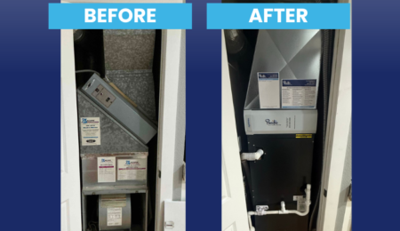 Before and after inverter heat pump installation in closet in Tacoma WA 98443